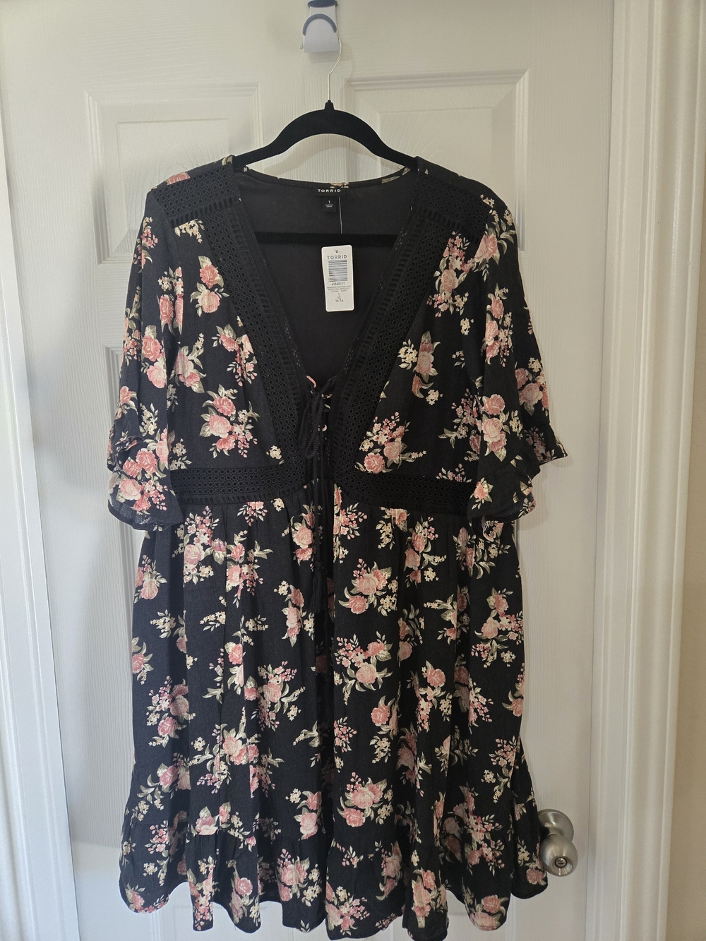 torrid Black Midi Dress with Pink Floral Print
